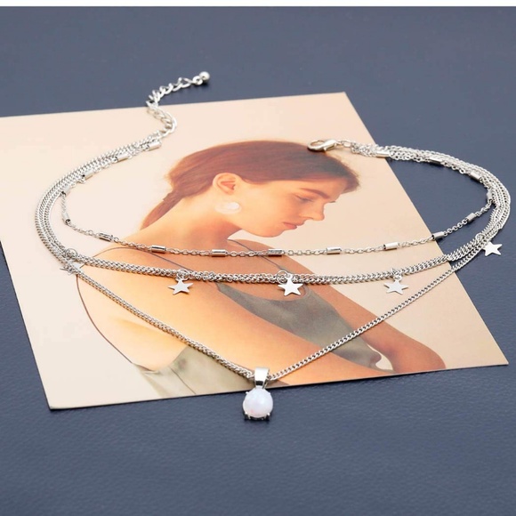 ❤️ 3/$30 Moonstone & Silver Stars Choker Necklace - Picture 4 of 8